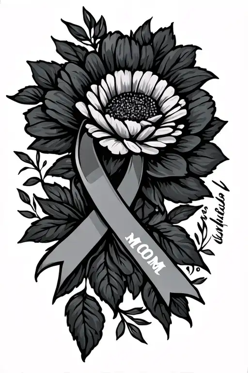 August Birth Flower And Cancer Ribbon With The Word Mom