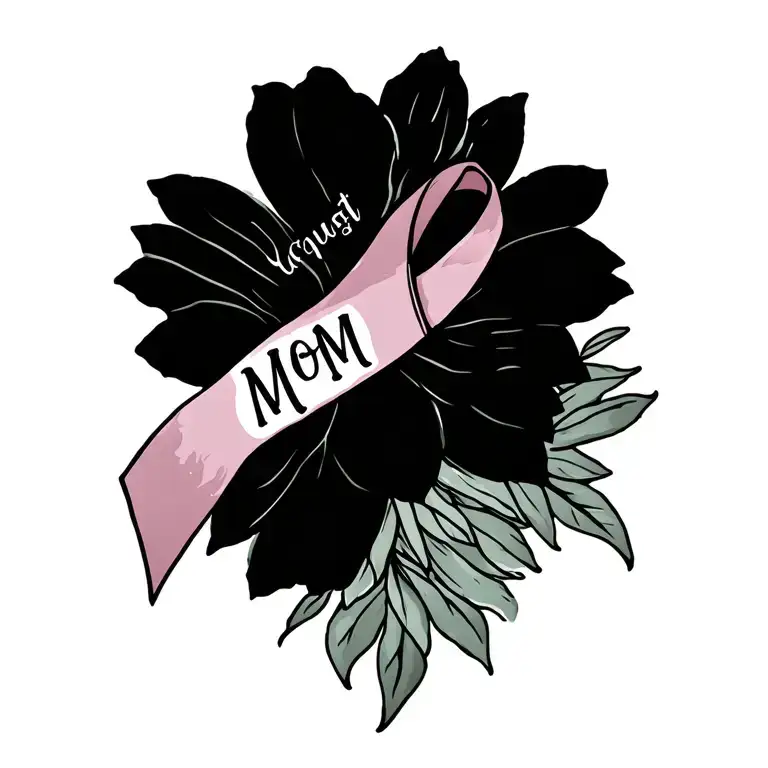 August Birth Flower And Cancer Ribbon With The Word Mom