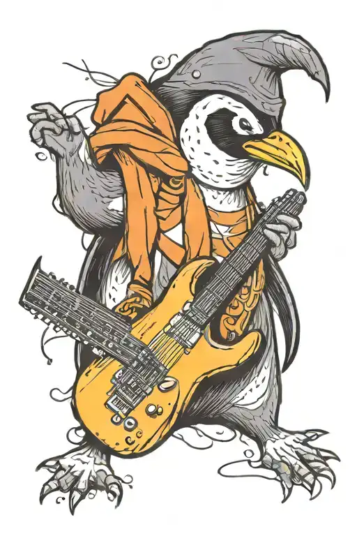 Penguin Playing A Guitar