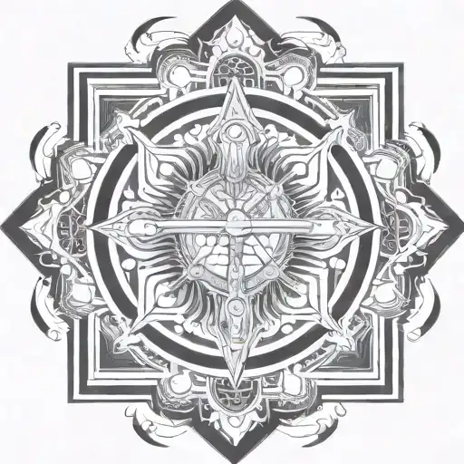 Warrior In The Middle Of The Drawing With A Sword