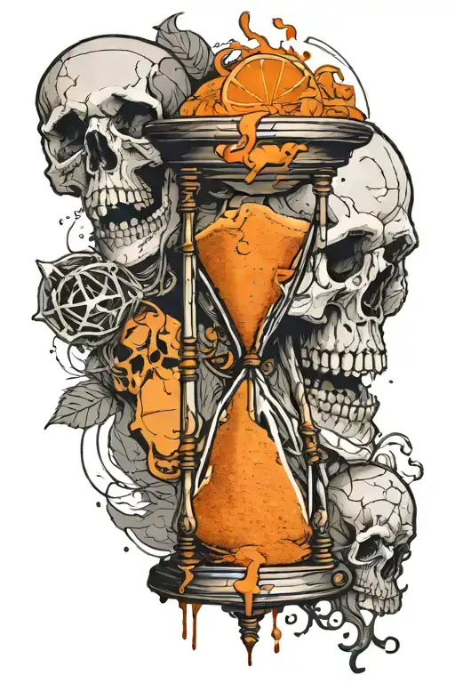 A Cracked Hourglass Filled With Orange Sand And Has A Skull In It