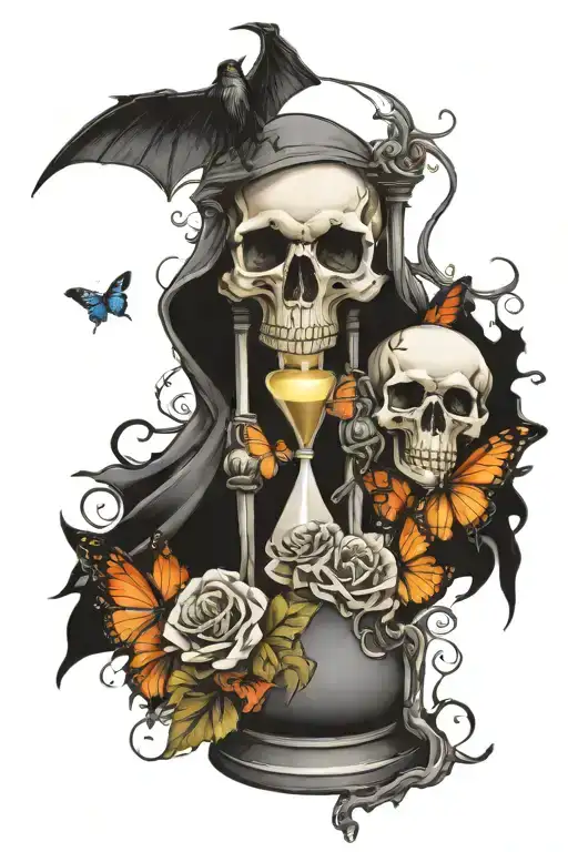 Grim Reaper Flowers Hourglass Butterfly