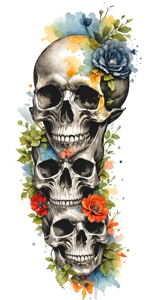 Watercolor Add Another Skull Remove The Flowers Add One More Skull At The Bottom