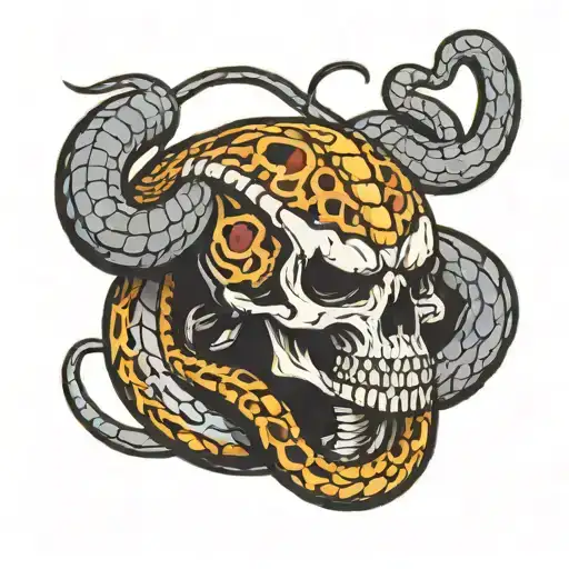 Cobra Coiled Around Skull Militray Patch Style