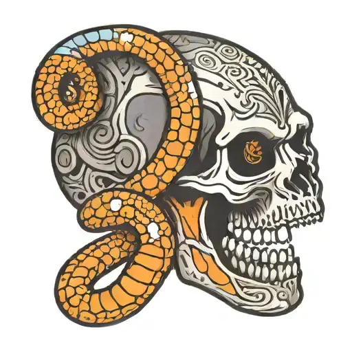 Cobra Coiled Around Skull Militray Patch Style Facing Forward