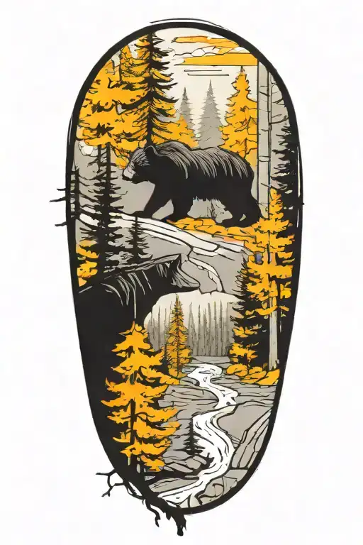 Forest With Bear Walking