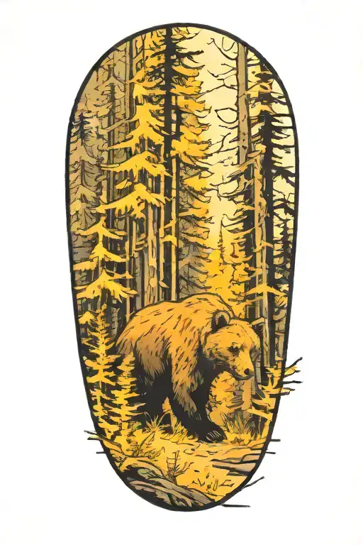 Forest With Bear Walking