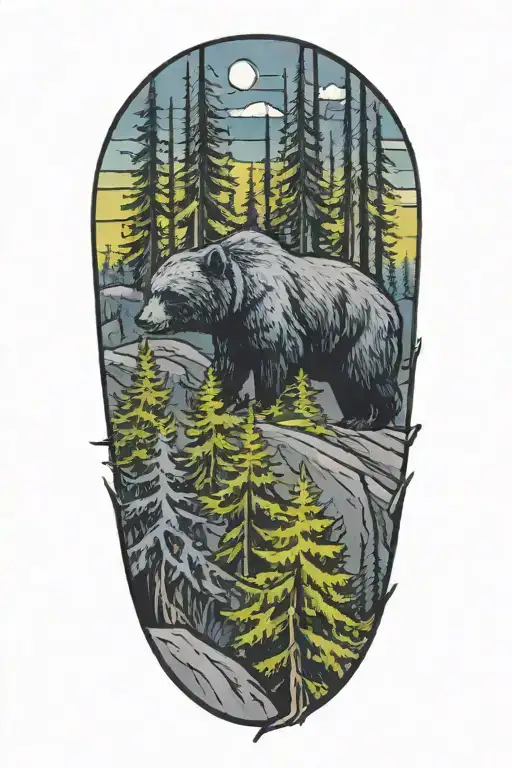 Forest With Bear Walking
