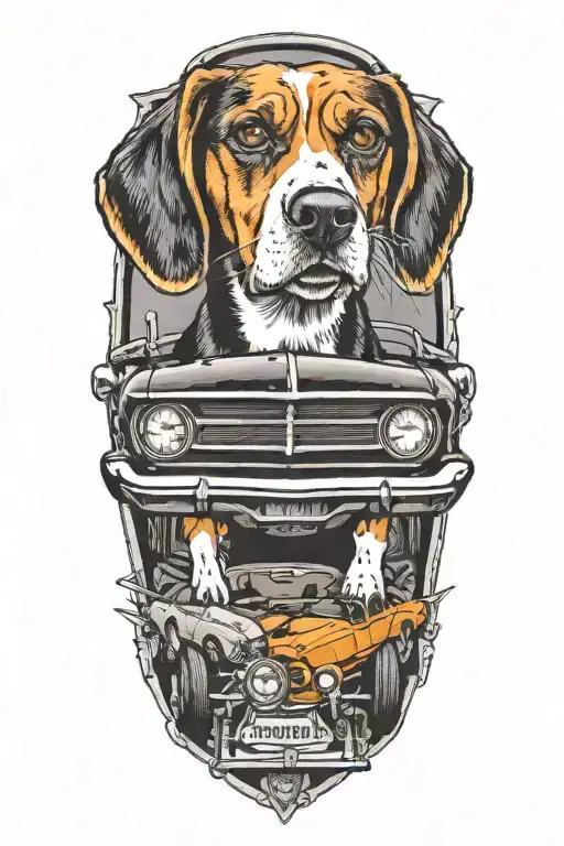 Beagle Dog In Old Mustang Car