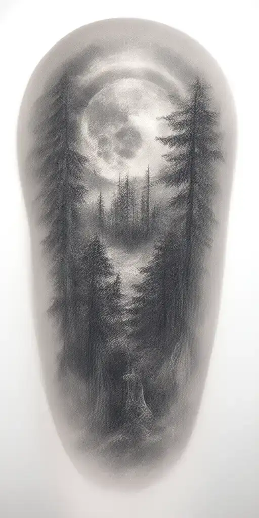 Massive Forest Landscape With Huge Moon In The Background