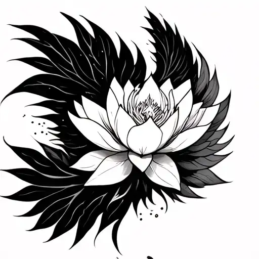 Phoenix Bird Rising Lotus Flowers