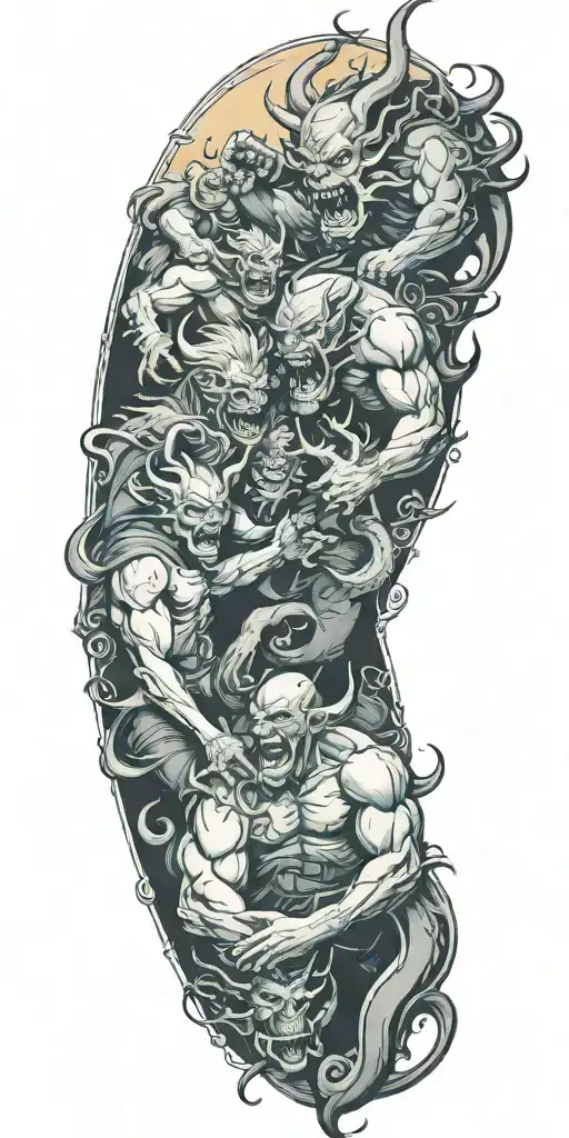 Demons And Monsters Fight Against Sailors