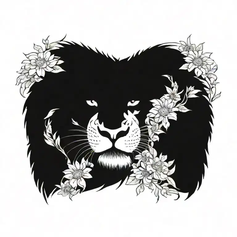 Lion Roaring With Daisies And Larkspur Bouquet