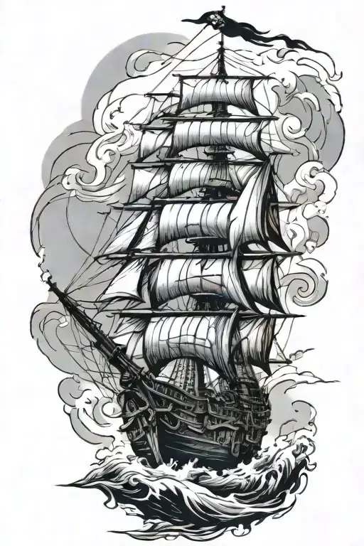 Pirate Ship Sailing Rough Seas Neptune Looking