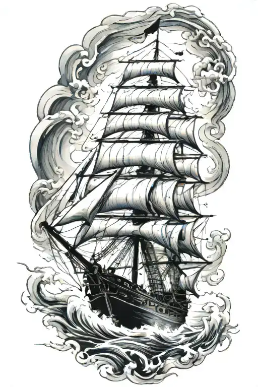 Pirate Ship Sailing Through Stormy