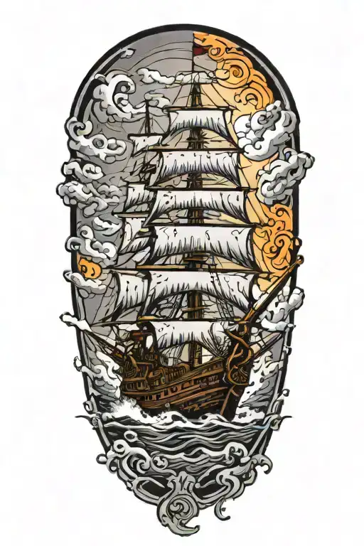 Pirate Ship Sailing Through Stormy