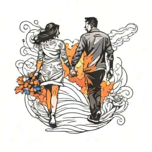 Wife Holding Hands And Walking