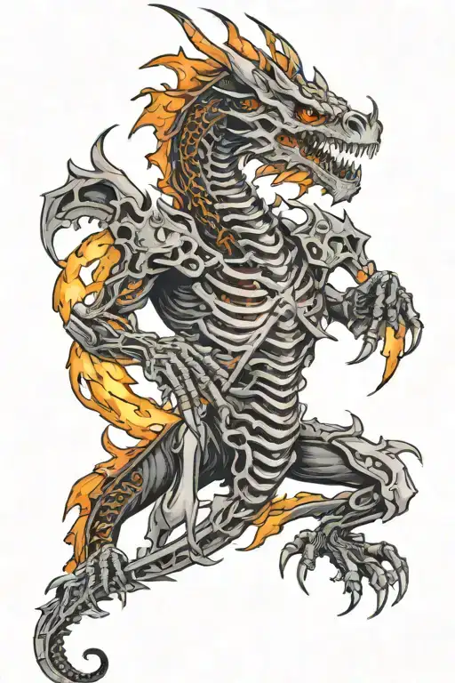Dragon Breathing Fire In Skeleton Army