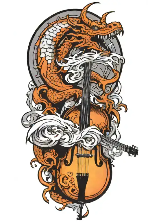 Dragon Curled Around An Upright Bass