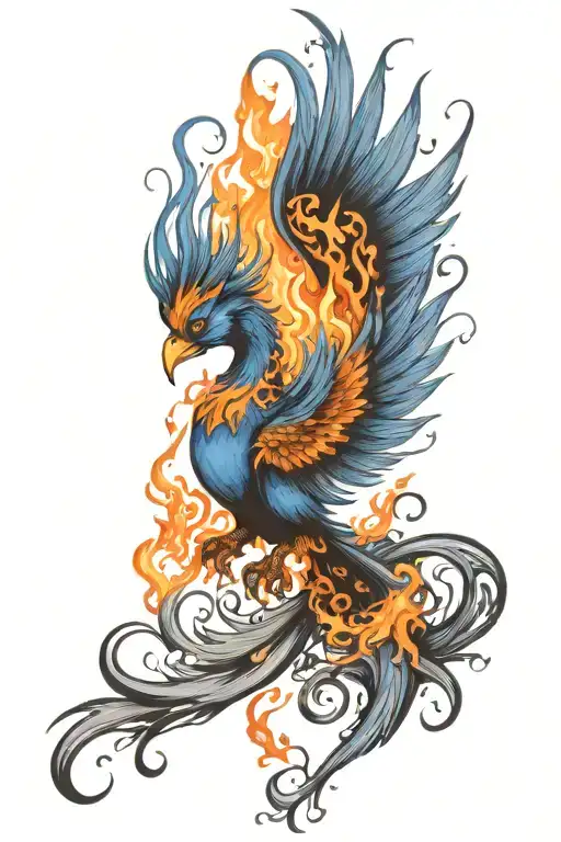 Blue Phoenix Rising From Flames Surrounding