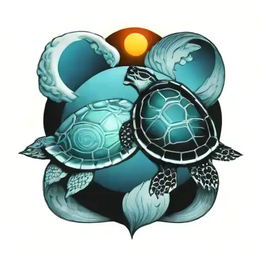 Turtle With Sun And Moon Yin Yang In Shell Merging
