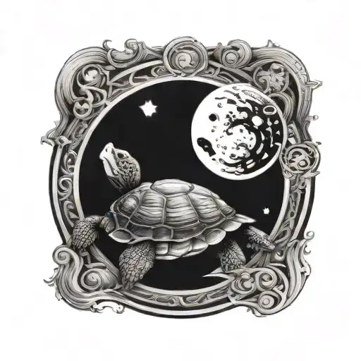 Turtle With Sun And Moon In Shell Turn Into Circular