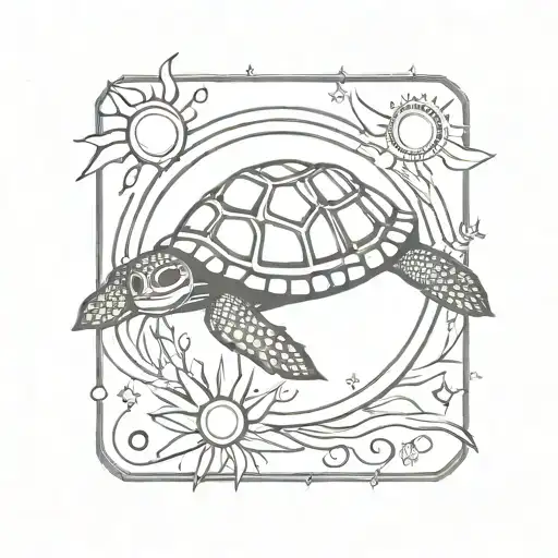 Turtle With Sun And Moon Outline