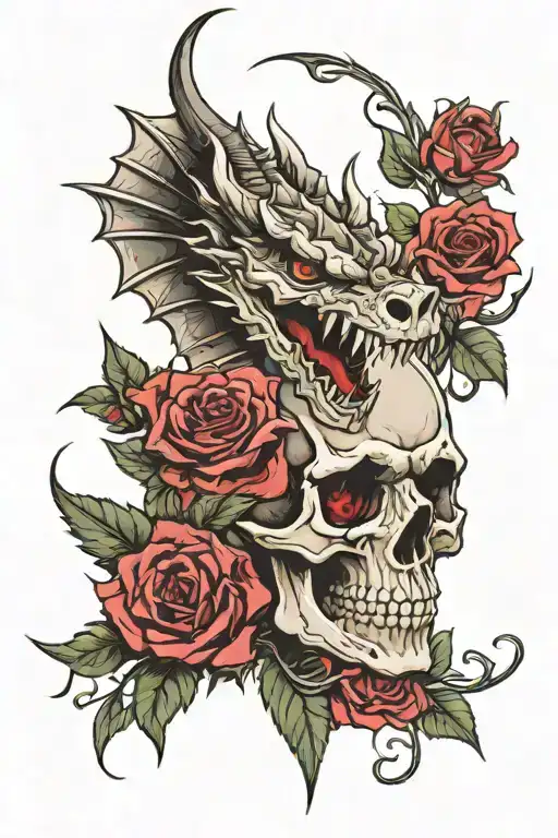 Pyramid Dragon Roses Skull Tattoo Design Inspired