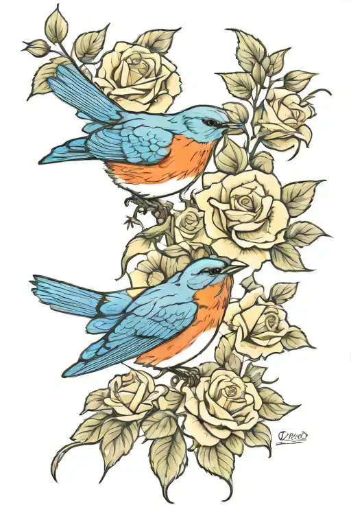Bluebird With Roses