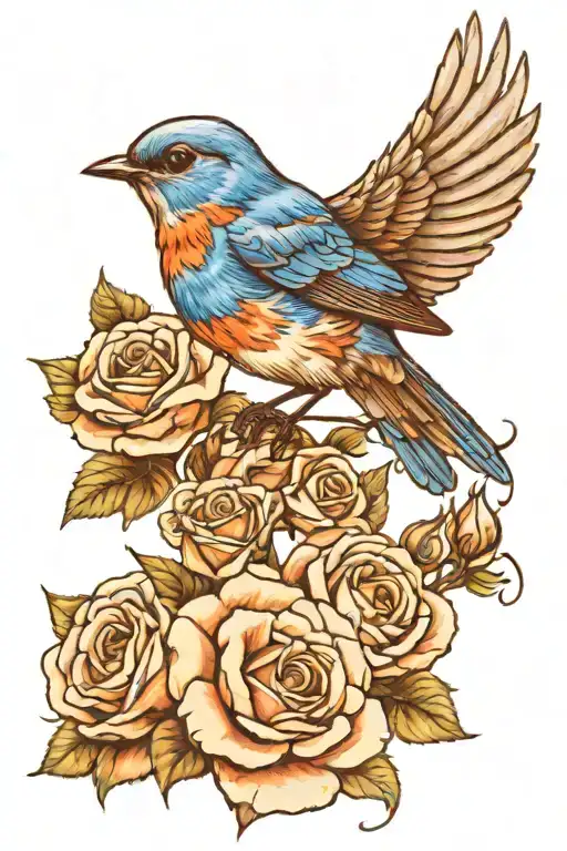 Bluebird With Roses
