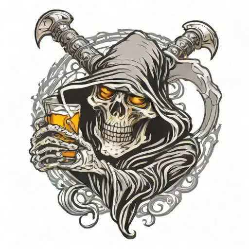 Grim Reaper Holding A Whiskey Glass Filled