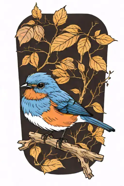 Bluebird On A Branch With A Few Leaves