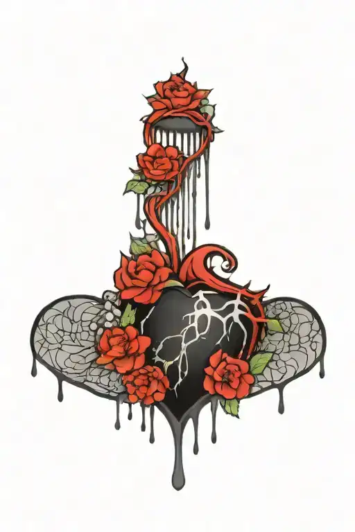 Gothic Heart Dripping Blood With Hydrangeas In The Background