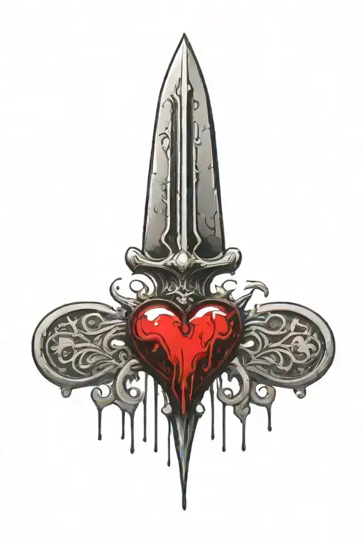 Gothic Heart Stabbed With A Dagger Dripping Blood From The End