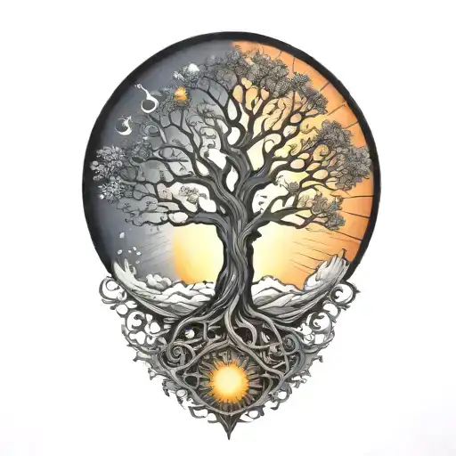 Tree Of Life And Sun And Moon