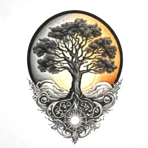 Tree Of Life And Sun And Moon