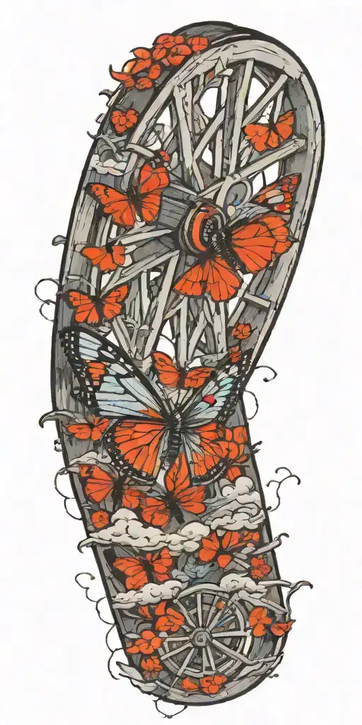 Wagon Wheel Surrounded Butterfly Transition To Stormy Night Sky Transition To Heavens