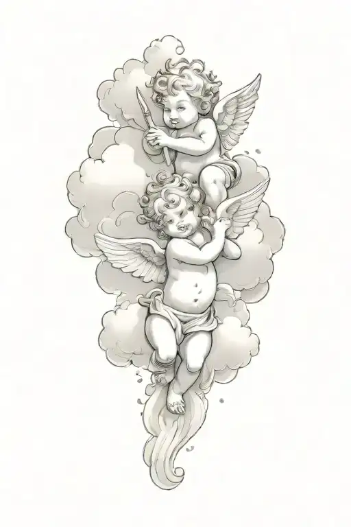 4 Cherub Playing In The Cloud Background