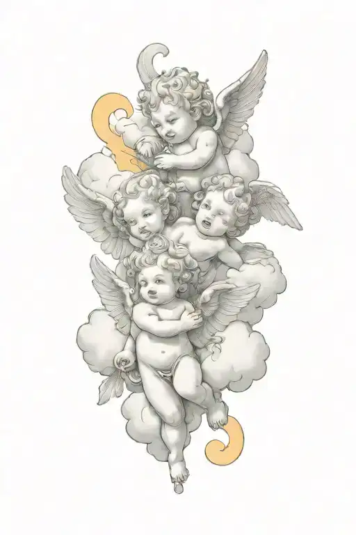 Four Cherub Playing In The Cloud Background