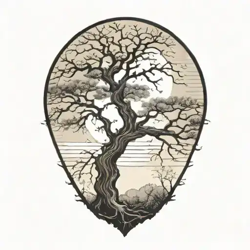 Moonrise Behind Silhouette Of A Gnarly Old Tree