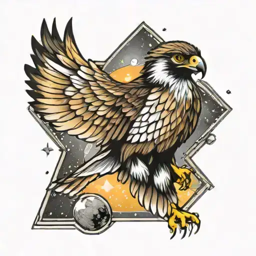Falcon Against The Backdrop Of Space In A Rhombus