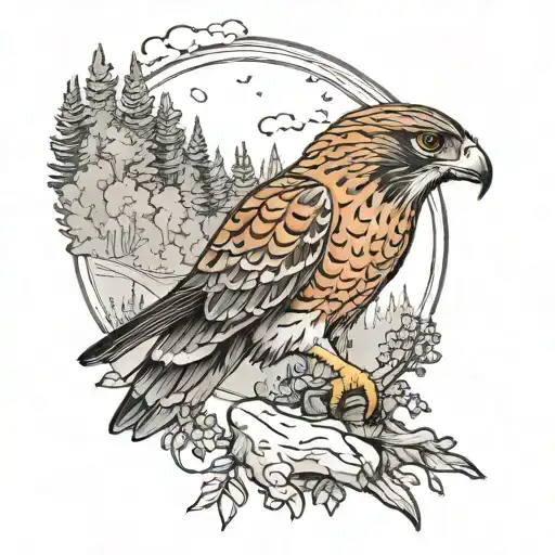 Falcon Against The Background Of Forest And Nature