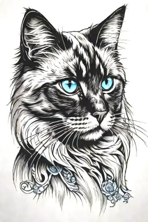 Black And Grey Birman Cat With Blue Eyes