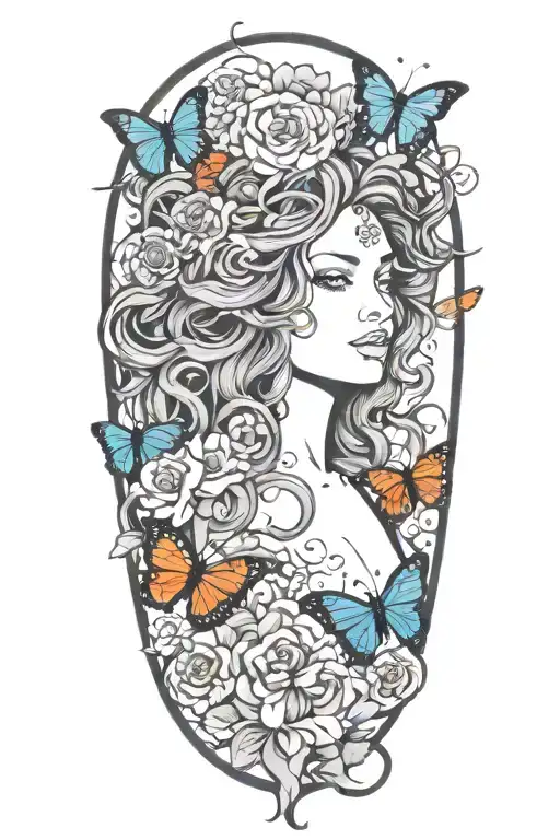 Medusa With Flowers Surrounding Her And Butterflies