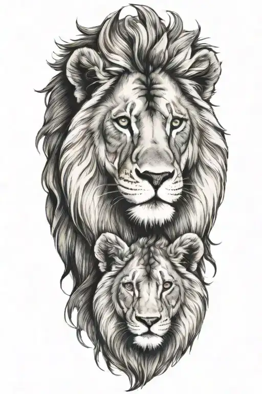 Lion With Cub On Head