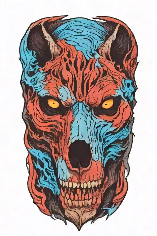 A Wolf Skull Facing The Front With No Background Behind It