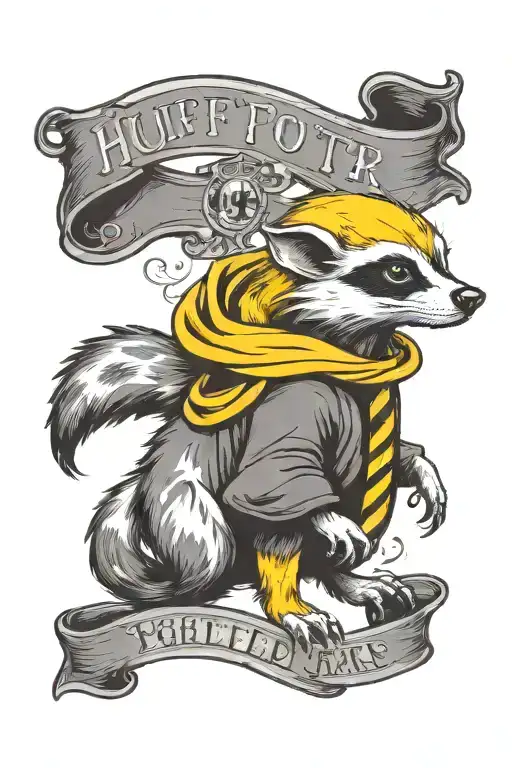 Harry Potter Themed Tattoo Design Featuring Huffelpuff Badger