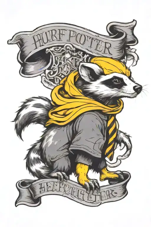 Harry Potter Themed Tattoo Design Featuring Huffelpuff Badger