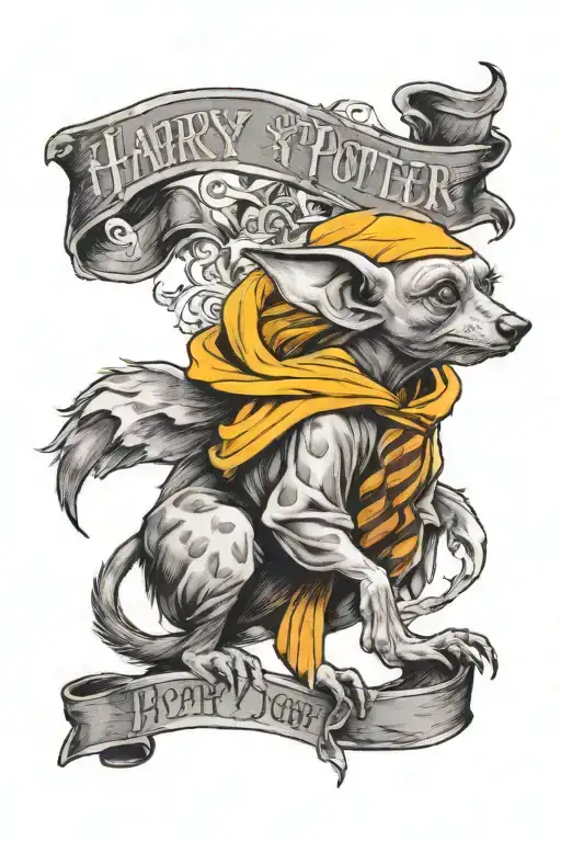Harry Potter Themed Tattoo Design Featuring Dobby