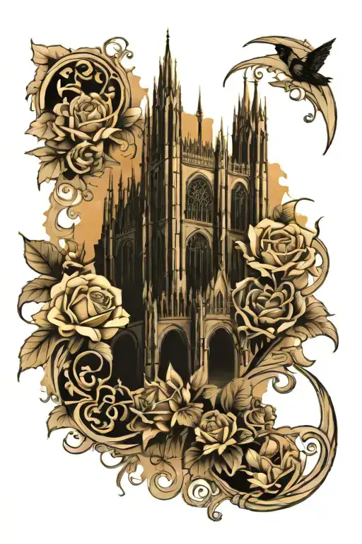 Gothic Cathedral Surrounded By Flowers